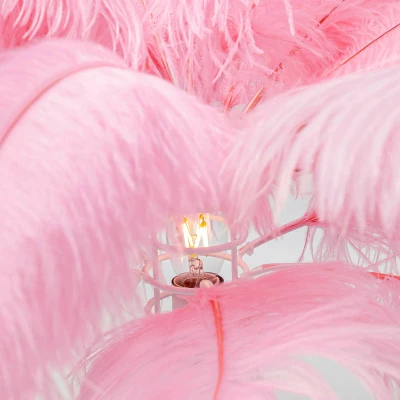 Abbildung von Kare Design Tischlampe Feather Palm Rosa, Schreibtischlampe, Desk Lamp, Nachttischlampe, Dekoleuchte, Leuchtmittel nicht inklusiv, Tischleuchte, Palmen Motiv, Federn, 60x50x50cm