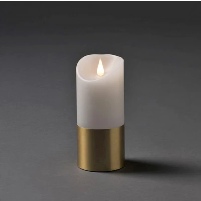 Abbildung von Konstsmide 1821 600 LED Echtwachskerze Weiß Warmweiß, Messingfarben, 15,5 cm