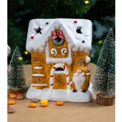 Abbildung von Keramik LED Haus Lebkuchenhaus 14 x 16cm Weihnachtsdeko Tisch Deko Dekofigur