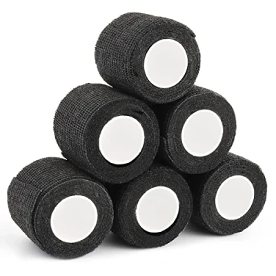 Abbildung von Selbstklebender Verband 6 Stück, Emalla Tattoo Grip Cover Tape 2 &quot;x 5 Yards Elastischer Sportverband für Zubehör Supplies(Schwarz)
