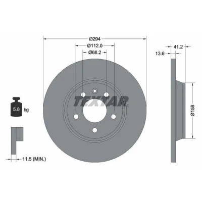 Abbildung von TEXTAR PRO 92098103 Bremsscheibe 294 13,6 05/06 112 voll beschichtet ohne Radbefestigungsbolzen, Radnabe VOLKSWAGEN: TRANSPORTER 4 Bus, Sharan I