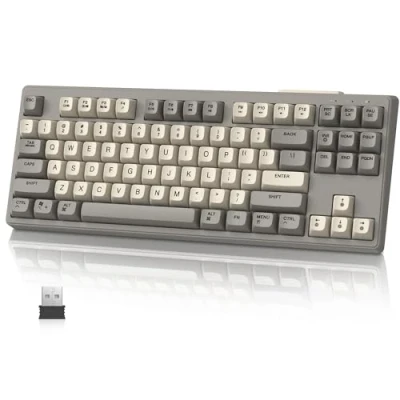 Abbildung von MAMBASNAKE M87 TKL Dual Mode Wireless Gaming Tastatur, Bluetooth/2,4 GHz, PBT Kugeltastenkappe, 4000 mAh Akku, gemischte Regenbogen Hintergrundbeleuchtungstastatur mit mechanischem Gefühl Käse