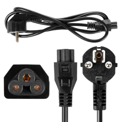 Abbildung von Maclean MCTV 857 Netzkabel Stromkabel 3 polig Kleeblatt 1,5m Strom Kabel Schutzkontakt Stecker Typ F auf C5 Gerätebuchse Schwarz (1,5m)