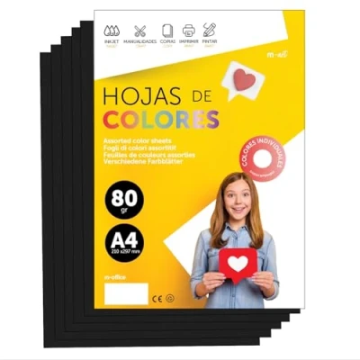 Abbildung von Buntes Papier A4 80g für Drucker &amp; Basteln, Farbige Blätter Kinder, Kreativprojekte, Karten Schule M office (50 Blatt, Schwarz)