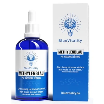 Abbildung von BlueVitality 100ml Premium Methylenblau 1% Lösung Pharmazeutische Qualität 100% reinst USP Unabhängig laborgeprüft &amp; zertifiziert Vegan Inkl. Pipette aus Deutschland