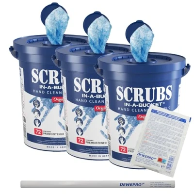Abbildung von 3 Eimer SCRUBS in a Bucket 72 St. pro getränkte Handreinigungstücher, inkl. DEWEPRO® Bleistifte und SingleScrubs