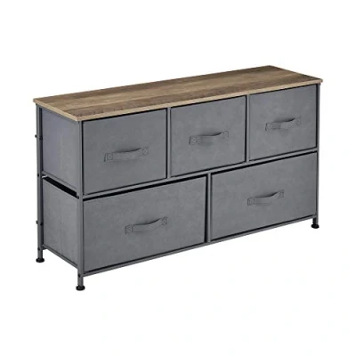 Abbildung von pro.tec Kommode mit 5 Schubladen Konsole 55 x 100 29 cm Ablage Aufbewahrungsboxen Nachttisch Vliesstoff Grau/Holzfarben