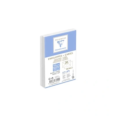 Abbildung von Clairefontaine 7701C Korrespondenz Set Triomphe mit 20 Umschlägen weiß gefüttert 90x140mm, vertraulich, naßklebend, 130g + Karten Bristol 82x128mm 220g, 1