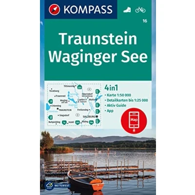 Abbildung von KOMPASS Wanderkarte 16 Traunstein, Waginger See 1:50.000: 4in1 mit Aktiv Guide und Detailkarten inklusive Karte zur offline Verwendung in der App. Fahrradfahren.
