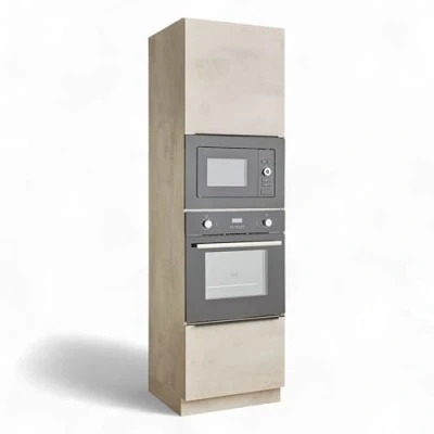 Abbildung von BASIC by Balculina Backofenumbauschrank &quot;Sanibel Küchenschrank, Küchenhochschrank BxHxT 60 x 210 58&quot;, (1 St.), Mit 1 Tür und Auszug, 2 offene Fächer für Backofen Mikrowelle