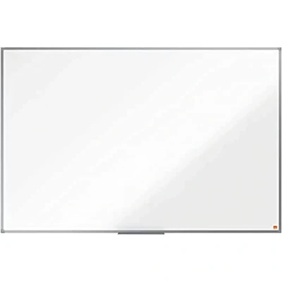 Abbildung von Nobo magnetisches Whiteboard aus Stahl, 100 x 150 cm, Aluminiumrahmen, Traditionelle Eckmontage, Inkl. Stiftablage, Weiß, Essence Serie, 1905212