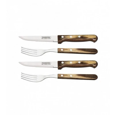 Abbildung von Tramontina Steakbesteck Gaucho, Set 4 teilig, mit 2 Steakmessern und Steakgabeln, Edelstahl, Echtholzgriff, FSC