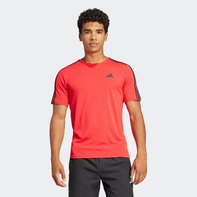 Abbildung von adidas Herren Train Essentials 3 Stripes Training Tee, Pure Ruby/Black, S