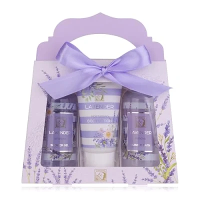 Abbildung von Accentra Duschset Frauen Geschenkset LAVENDEL in schöner Geschenkbox 3 teiliges Pflegeset mit Duschgel, Bodylotion und Schaumbad Wellness Geschenk Set zum Geburtstag, Valentinstag &amp; Weihnachten