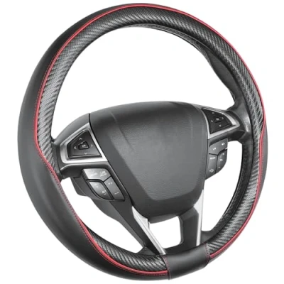 Abbildung von SEG Direct Lenkradbezug Auto Lenkradhülle Lenkrad Abdeckung aus Mikrofaser Leder Mit Kohlefasermuster Standardgröße 37 39cm Schwarz Und Rot