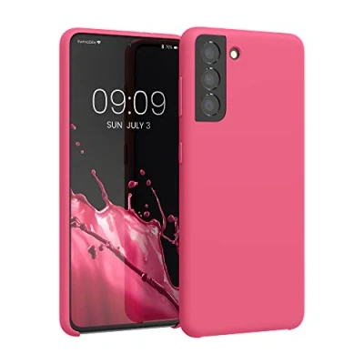 Abbildung von kwmobile Hülle kompatibel mit Samsung Galaxy S21 Silikon Handy Case Handyhülle weiche Oberfläche kabelloses Laden Awesome Pink