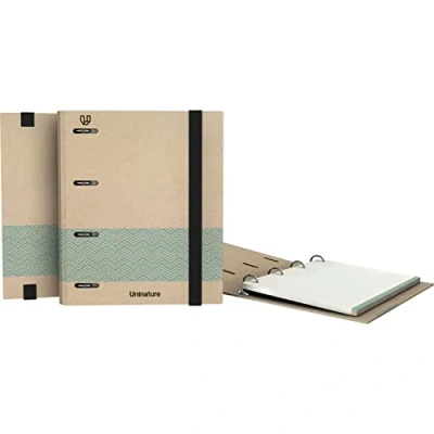Abbildung von Unipapel Umweltfreundlicher Ordner mit 4 Ringen, A5, inkl. Nachfüllpackung 90 recycelten Blättern, g, kariert, 5 x cm, farbige Bänder Uninature Concept Blau, FSC zertifiziert Carpebook