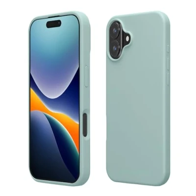 Abbildung von kwmobile Hülle kompatibel mit iPhone 16 Plus Silikon Handy Case Handyhülle weiche Oberfläche kabelloses Laden Mintgrün
