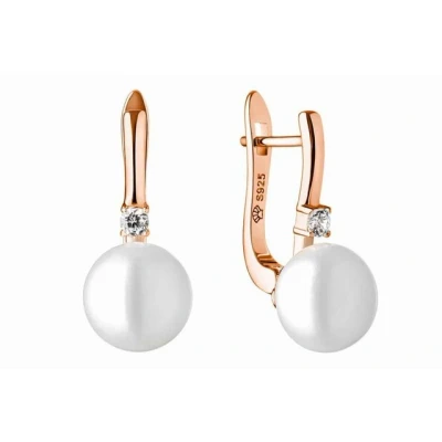 Abbildung von Gaura Pearls Perlenohrringe Elegant weiß rund 10 11 mm, echte Süßwasserzuchtperle, Roségold 585 plattiert (1 Mik)