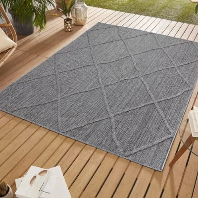 Abbildung von Outdoorteppich Boho Design, SIMPEX24, Läufer, Höhe: 8 mm, In&amp; Outdoor Teppich Grau Design für Küchen Balkon Terrasse Garten