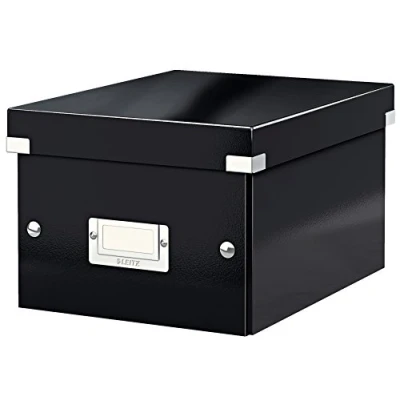 Abbildung von Leitz Click &amp; Store Aufbewahrungsbox mit Deckel Klein, Box für Unterlagen bis A5 im Büro u. Haushalt, Transportbox aus 84% recycelter Premium Hartpappe, Etikettenhalter, Schwarz, 60430095