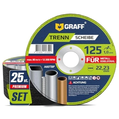 Abbildung von Trennscheiben 125 Metall 1mm Extra Dünn Flexscheiben für Inox, Edelstahl, Metalltrennscheiben Winkelschleifer GRAFF 25 Stück