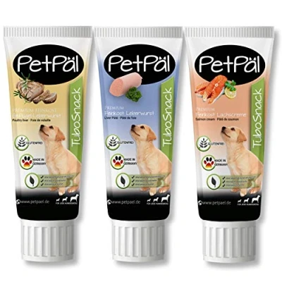 Abbildung von PetPäl Hunde Leberwurst “TuboSnack“ Ohne Getreide, Salz, Zucker Premium Leckerli aus der Tube Schmackhaft, lecker, gesund, natürlich Ideal auch für Welpen 3X 75g Snack Made in Germany