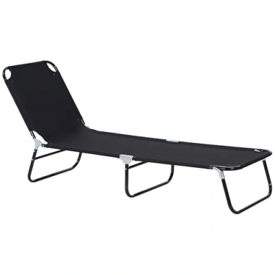 Abbildung von Outsunny Sonnenliege, Gartenliege mit Verstellbarer Rückenlehne, Liegestuhl, Relaxliege, Campingliege für Garten, Balkon, Stahl, Schwarz, 188 x 56 28cm