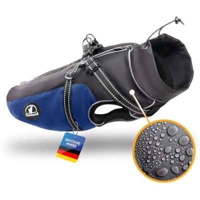 Abbildung von Tierhood Regenmantel Hund Hunderegenmantel Wasserdicht Hundemantel für kleine Hunde Reflektierende Regenjacke inklusive Geschirr Blau