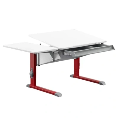 Abbildung von moll Bandit Compact mit Side Top und Schublade, höhenverstellbarer Kinderschreibtisch für Jungen Mädchen, Korpus Weiß Füße Rot, Holzwerkstoff, 90cm (+40cm) x 70,5cm