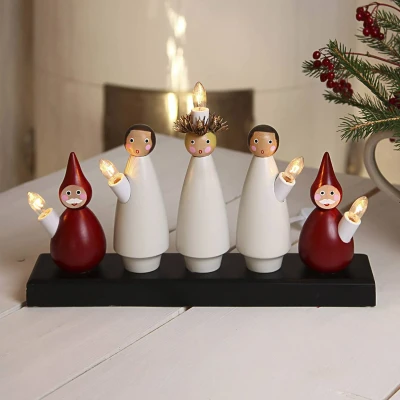 Abbildung von Star Trading 655 80 Weihnachtsdekoration KERZENSTÄNDER LUCIAKÖR E10 5X3W Holz schwarz, weiss L:33cm B:7cm H:22cm mit Kabelschalter