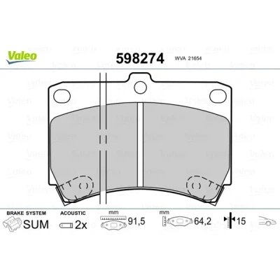 Abbildung von VALEO 598274 Bremsbelagsatz Vorderachse inkl. Verschleißwarnkontakt ohne Anti Quietsch Blech KIA: SORENTO 2, Stinger Schrägheck, Rio I Kombi