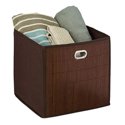 Abbildung von Relaxdays 10034147_93 Aufbewahrungskorb Bambus, Badkörbchen quadratisch, Stoff Regalkorb hoch, HBT: 31 x cm, faltbar, braun