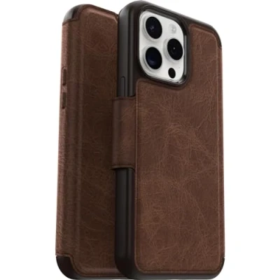 Abbildung von Otterbox Strada Apple iPhone 15 Pro Max Book Case Leder Braun mit MagSafe