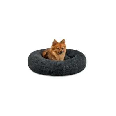 Abbildung von lionto Donutbett für Hunde und Katzen, Flauschiges Hundebett rund kleine große Heimtiere, Ø 60 cm, weiches Katzenbett aus kuscheligem Plüsch, Hundekissen mit extra Dicker Füllung, dunkelgrau