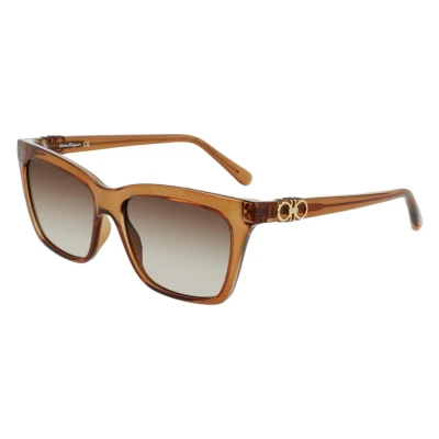 Abbildung von Ferragamo Damen SF1027S 210 Sonnenbrillen Acetat Braun Quadratisch Schattiert