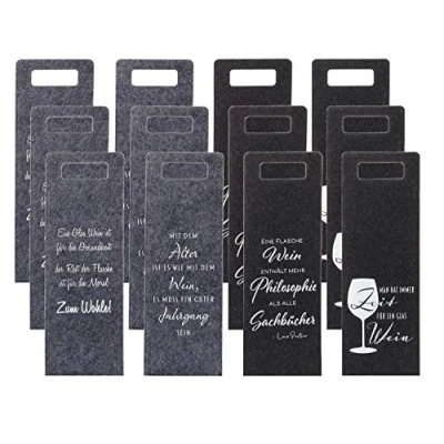 Abbildung von Flaschentüten für Wein aus Filz mit Spruch 41 x 14,5 cm Geschenktasche (12 Stück)