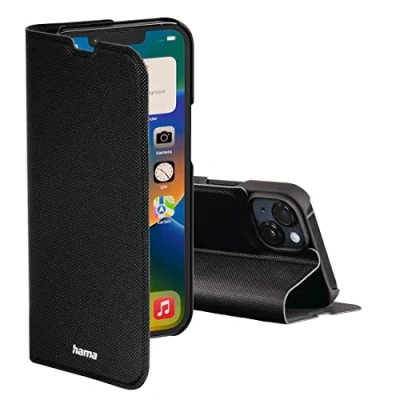 Abbildung von Hama Handytasche für Apple iPhone 14 Plus „Slim Pro“ (Schutzhülle mit Geldbörse 2x Kartenfach, klappbare Hülle Magnetverschluss und Standfunktion) schwarz