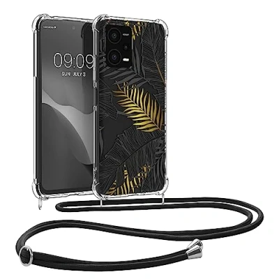 Abbildung von kwmobile Necklace Case kompatibel mit Xiaomi Redmi Note 12 5G / Poco X5 Hülle Silikon Cover Handykette Gelb Grau Transparent Dschungel