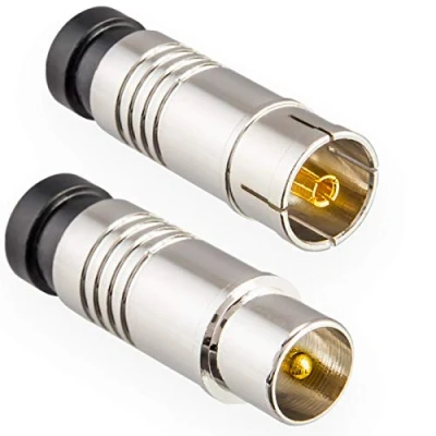Abbildung von Antennenstecker Set 1x Stecker &amp; Buchse für Kabelfensehen DVB C Radio T2 TV Antennen IEC (männlich + weiblich) Kompressionsstecker Koaxial Antennenkabel Kupplung Kabel BK Anlagen HQ 4K UHD