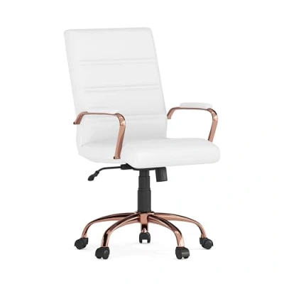 Abbildung von Flash Furniture Chefsessel, Drehstuhl, weißes Leder, rotgoldfarbenes Gestell, 61 x 58,5 103,5 cm (B T H)