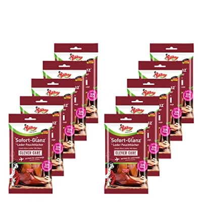 Abbildung von POLIBOY Sofort Glanz Leder Feuchttücher Reinigungstücher für unterwegs perfekt Schuhe &amp; Taschen 10er Pack 10x10 Tücher Made in Germany