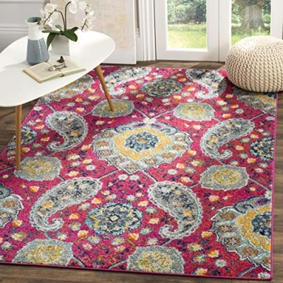 Abbildung von SAFAVIEH Boho Teppich für Wohnzimmer, Esszimmer, Schlafzimmer Madison Collection, Kurzer Flor, Fuchsia und Gold, 122 X 183 cm