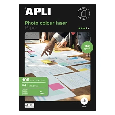 Abbildung von APLI 11817 Laserdrucker Papier, glänzend, doppelseitig, 160 g/m², A4, 100 Blatt