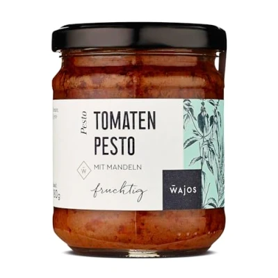 Abbildung von Wajos Tomaten Pesto mit getrockneten &amp; Mandel. 180g fruchtige Würzsauce, fertiges für Pasta Sauce mediterrane Küche