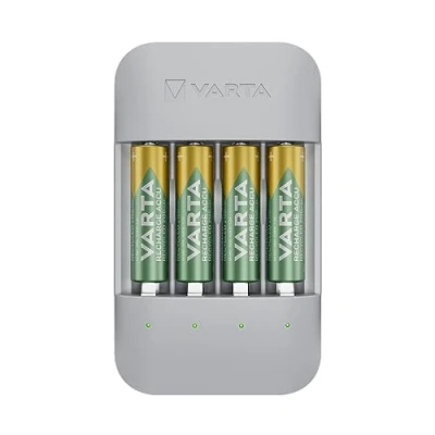 Abbildung von VARTA Akku Ladegerät, inkl. 4x AA 2100mAh, Batterieladegerät für wiederaufladbare AA/AAA Batterien, Eco Charger Pro, Einzelschachtladung, Gehäuse aus 75% recyceltem Material