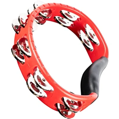 Abbildung von Meinl Percussion Headliner Hand Tambourine 2 reihiges Tamburin Mit gebogenem Griff ABS Kunststoff / Stahl, Rot Silber (HTMT1R)