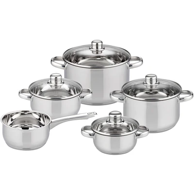 Abbildung von Elo Basic Topf Set &quot;Galactica&quot;, Edelstahl 201, (Set, 9 tlg., je 1 x Kochtopf mit Deckel Ø 14/16/20/24 cm, Stielkasserolle 16 cm), Induktion