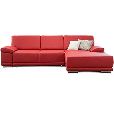 Abbildung von CAVADORE Ecksofa Corianne in Lederoptik / Couch inkl. Armteilverstellung und Longchair modernem Design 282 x 80 162 Kunstleder, rot