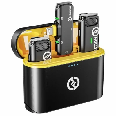 Abbildung von Hollyland Lark C1 Lavalier Mikrofon für iPhone kabellos MFi Zertifiziert Plug&amp;Play aktive Geräuschunterdrückung Wiedergabe ohne Ausstecken 32H Batterieautonomie Hi Fi Audio superleicht tragbar (Duo)